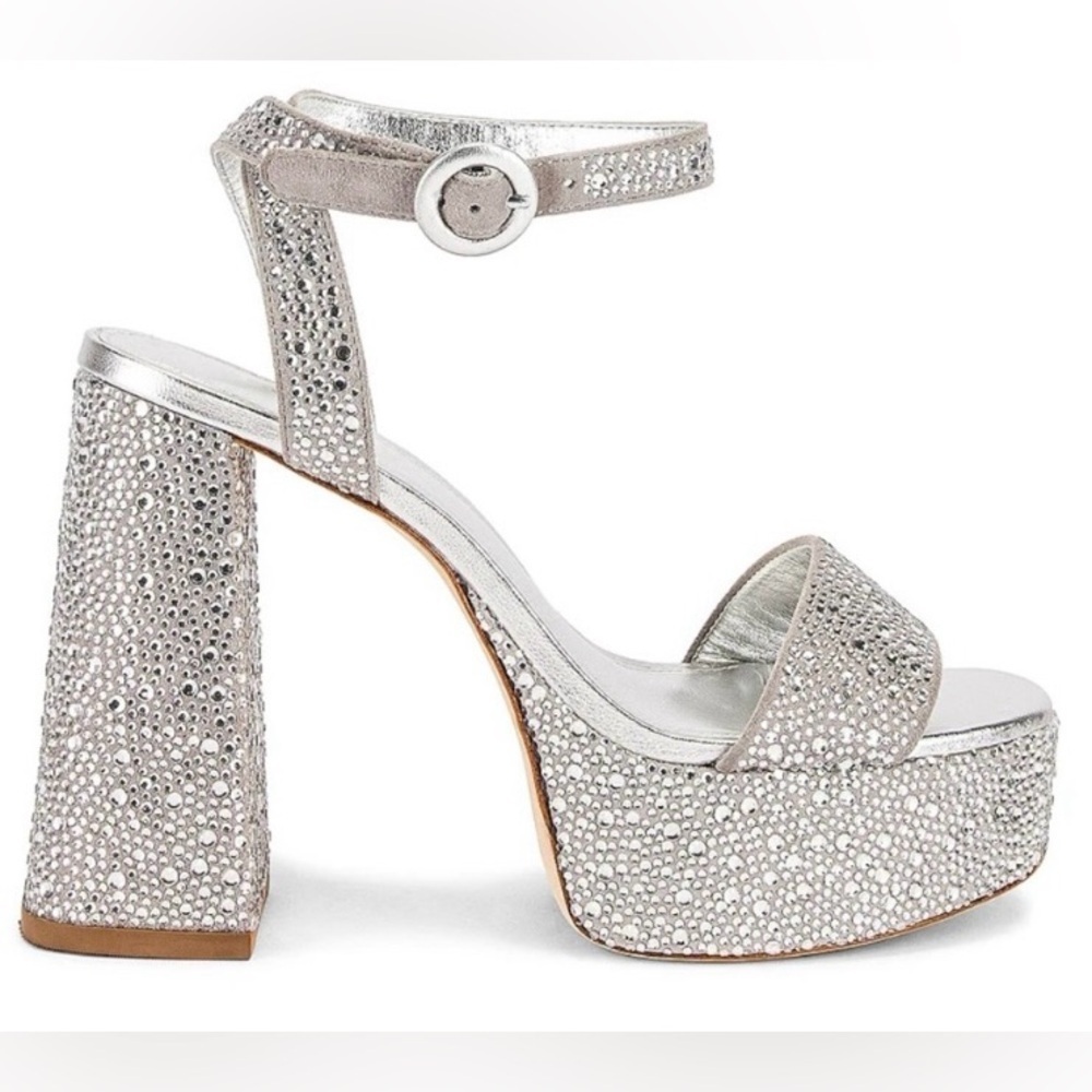 Larroude Dolly Crystal Platform Heels in Grey and Crystal - Size 10